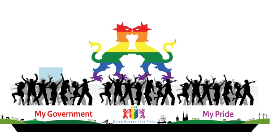 A 2D digital illustration depicting a flat boat with a banner saying “My Government My Pride” hanging from the side, with groups of dancing people and two large rainbow-coloured lions kissing on top of it.